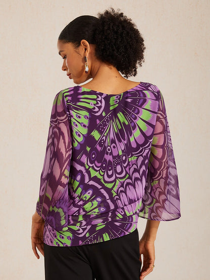 Jungle Butterfly Flowy Chiffon Blouse
