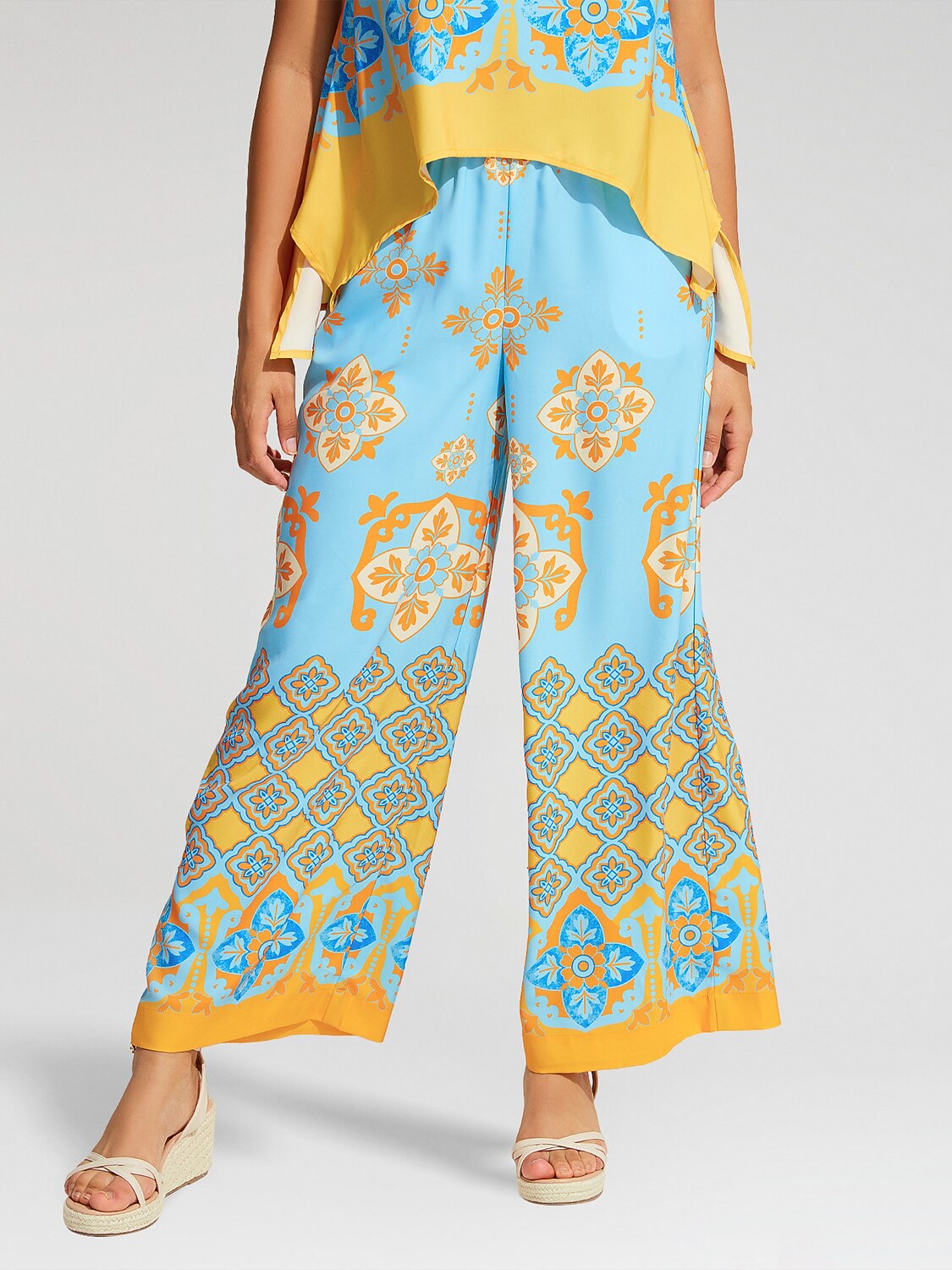 Pantalones Anchos de Satén Bohemia con Bolsillos