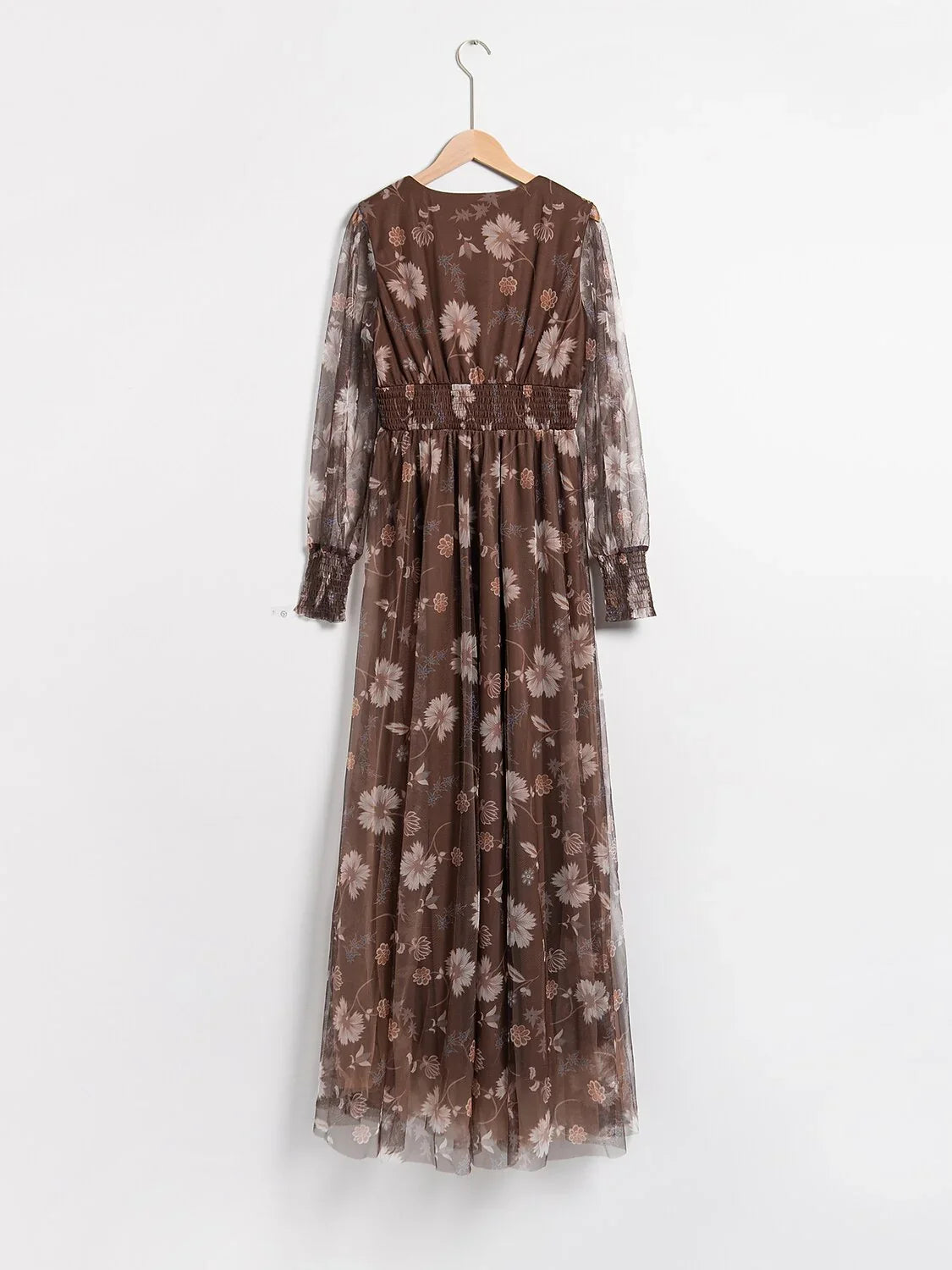 V-Neck Floral Mesh Maxi Dress