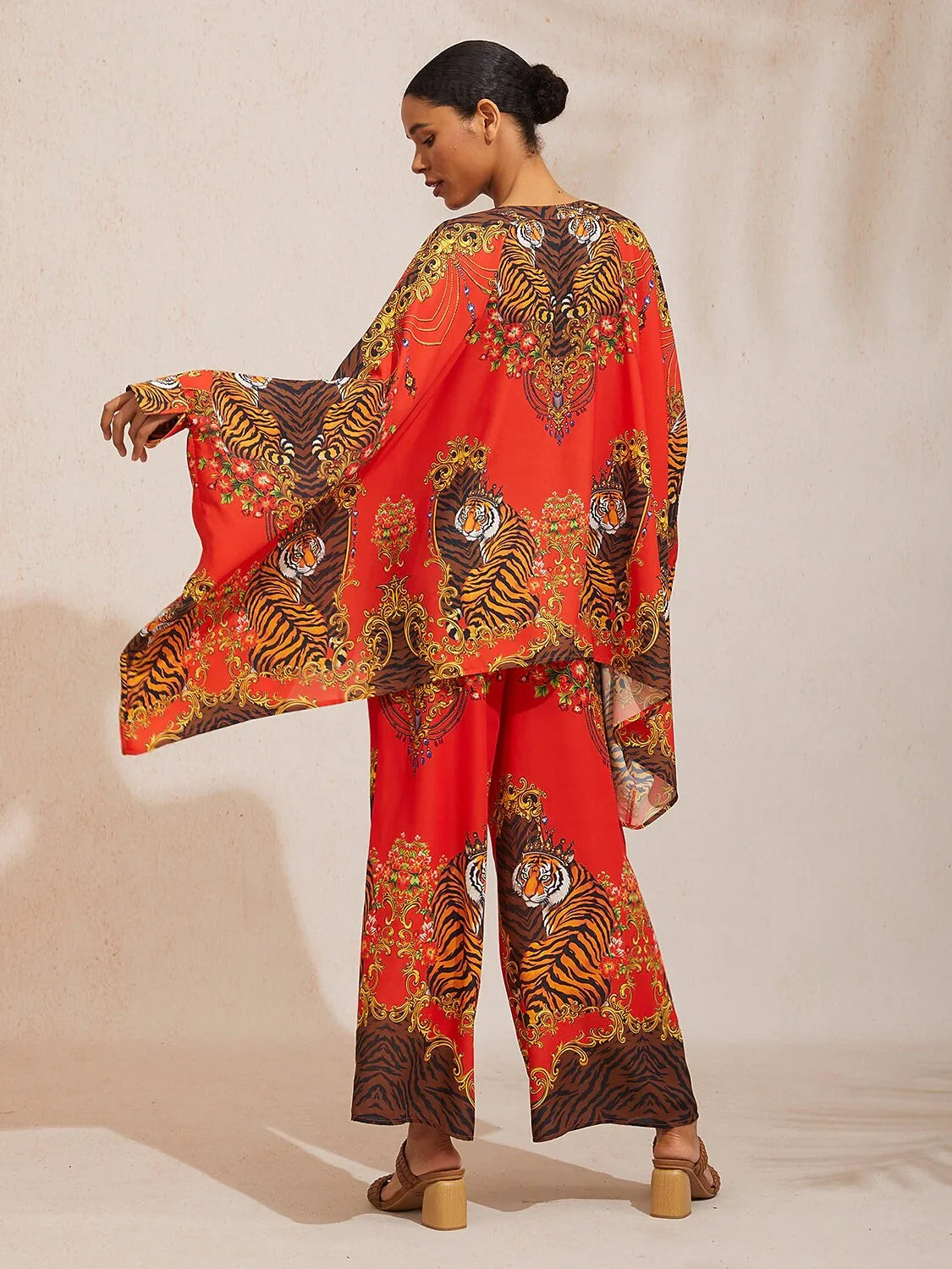 Scarlet Tigress Flowy Chiffon Elastic Waist Wide Leg Pants