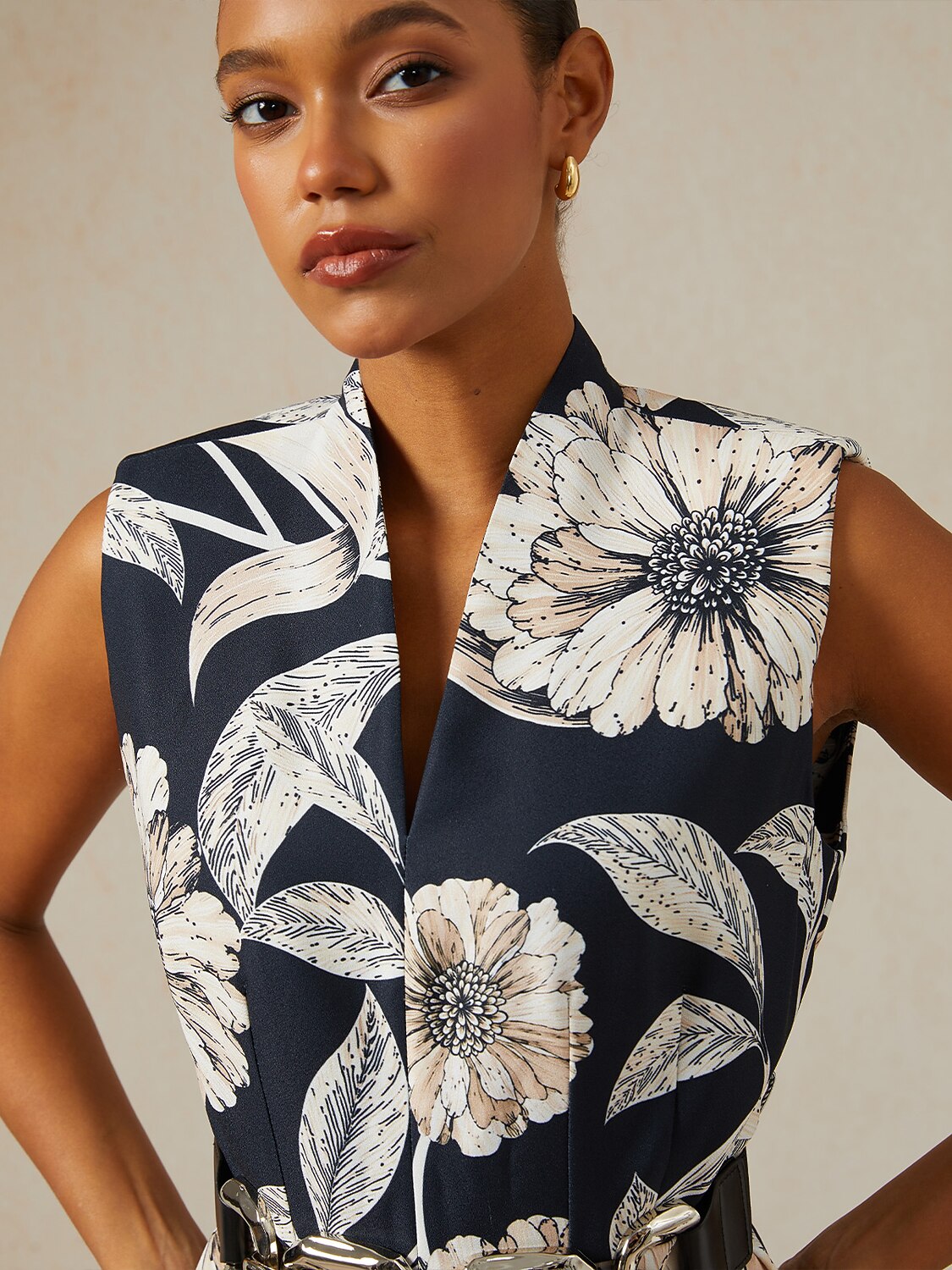 Golden Petal Slub Fabric Party Midi Dress