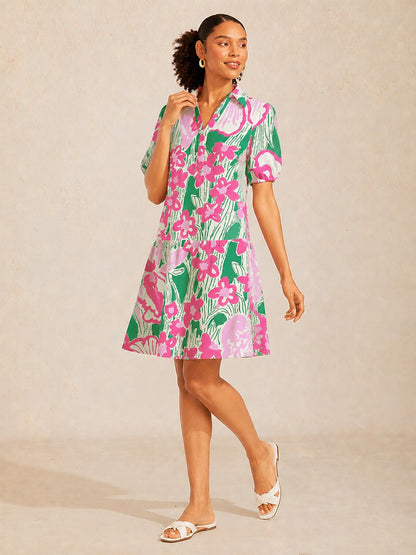Pink Jungle Flora Linen Look Midi Dress