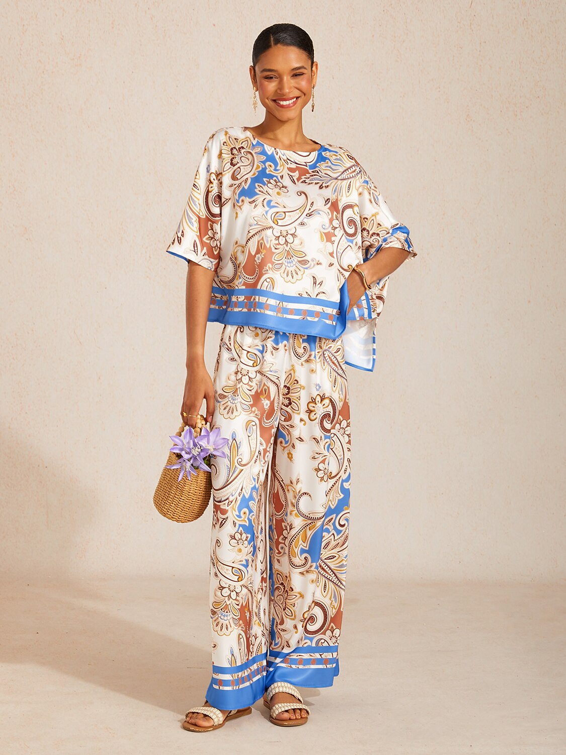Royal Paisley Flora Silky Satin Dolman Top