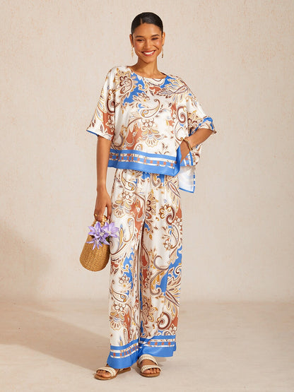 Royal Paisley Flora Silky Satin Dolman Top