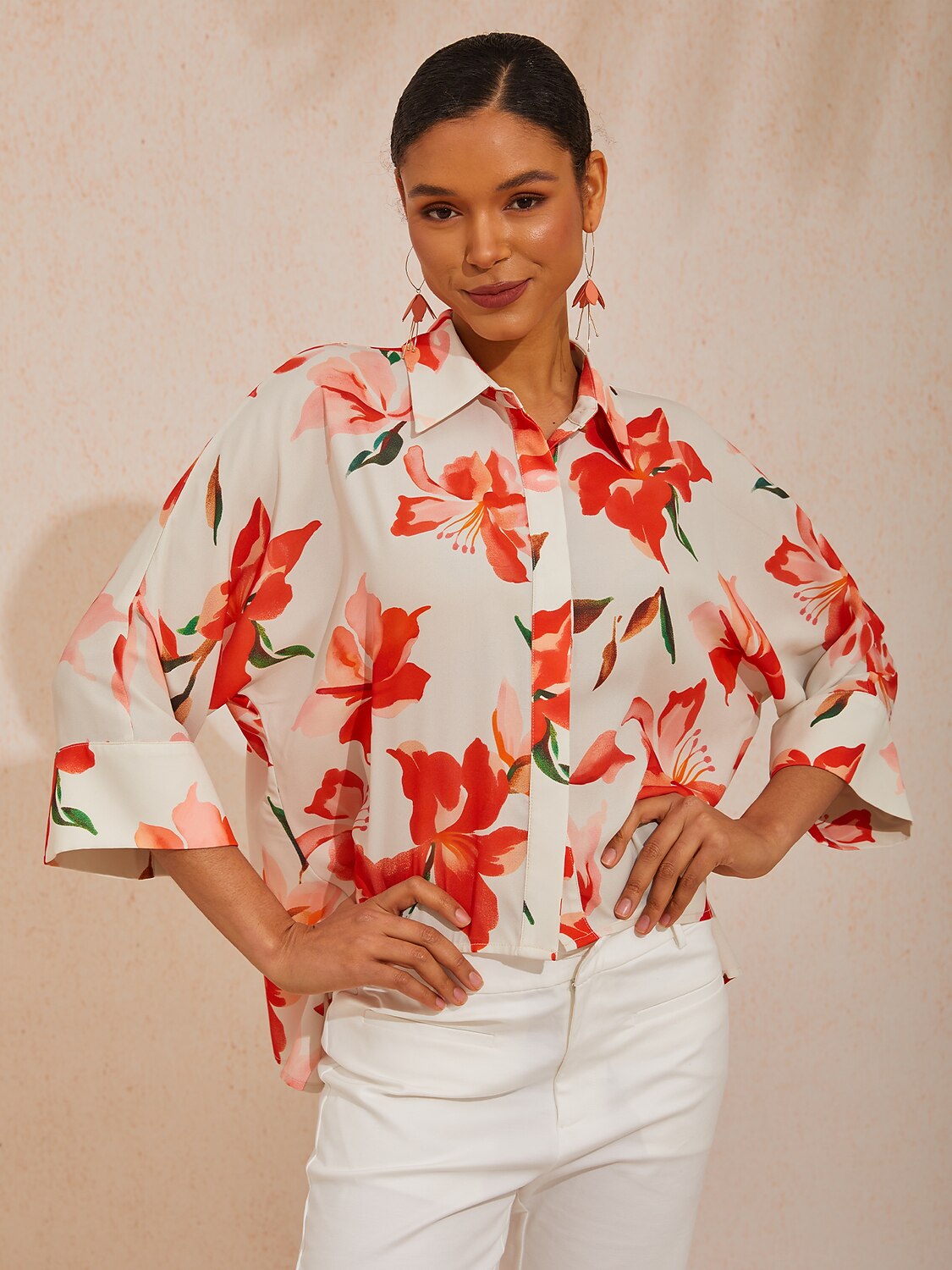 Chiffon Floral Print Casual Daily Shirt