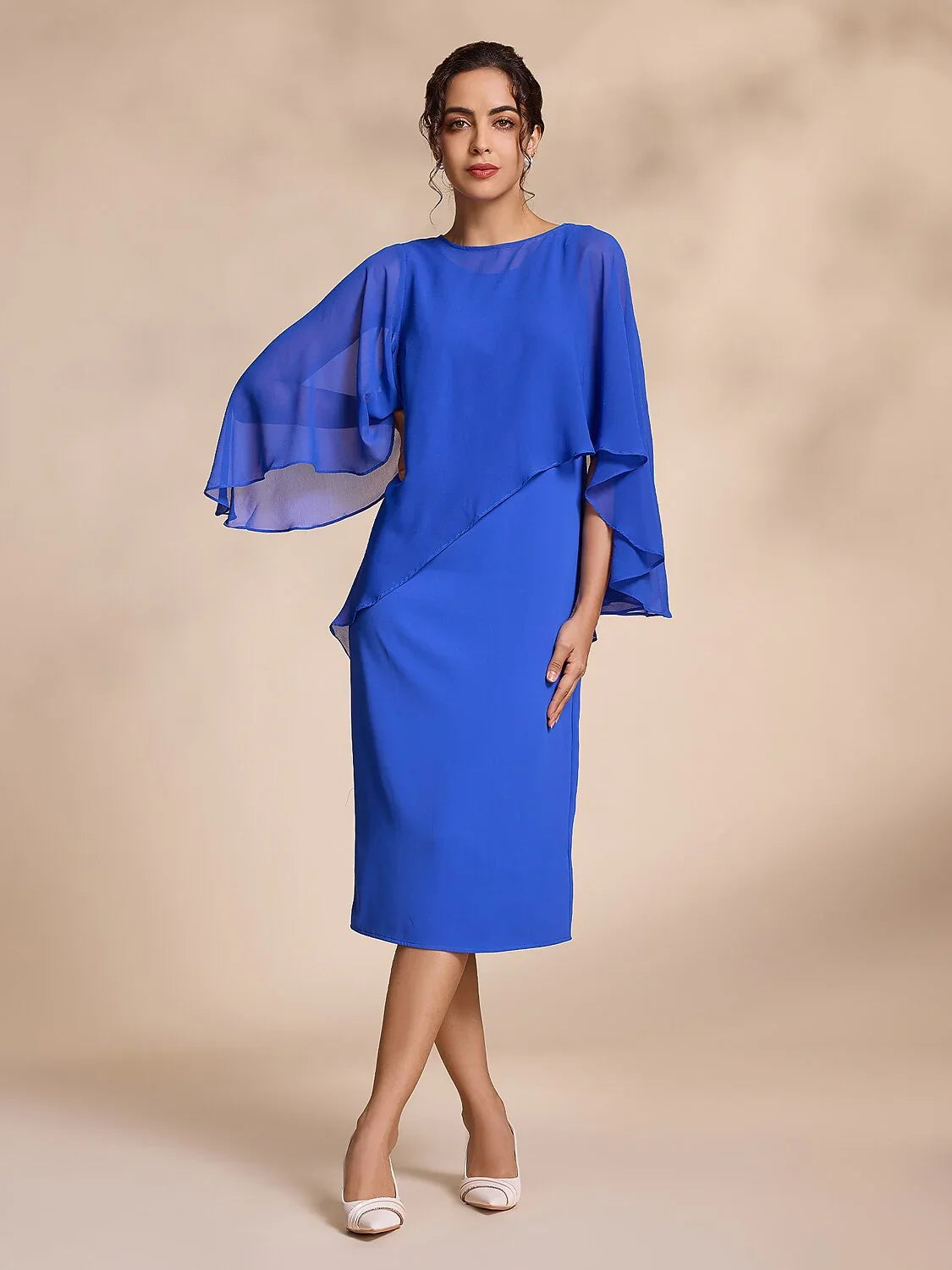 Chiffon Round Sleeve Two-Piece Midi Dress