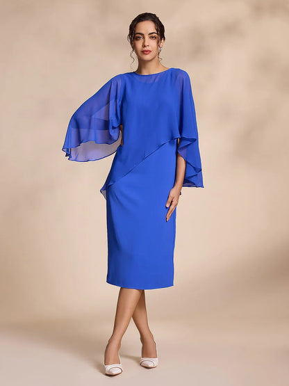 Chiffon Round Sleeve Two-Piece Midi Dress