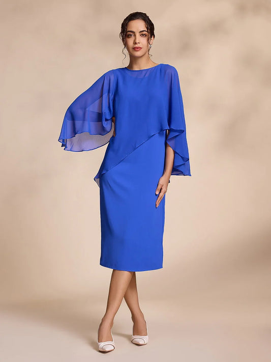 Chiffon Round Sleeve Two-Piece Midi Dress