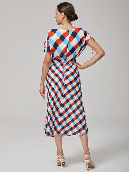 Geometric Print Ruched Maxi Dress