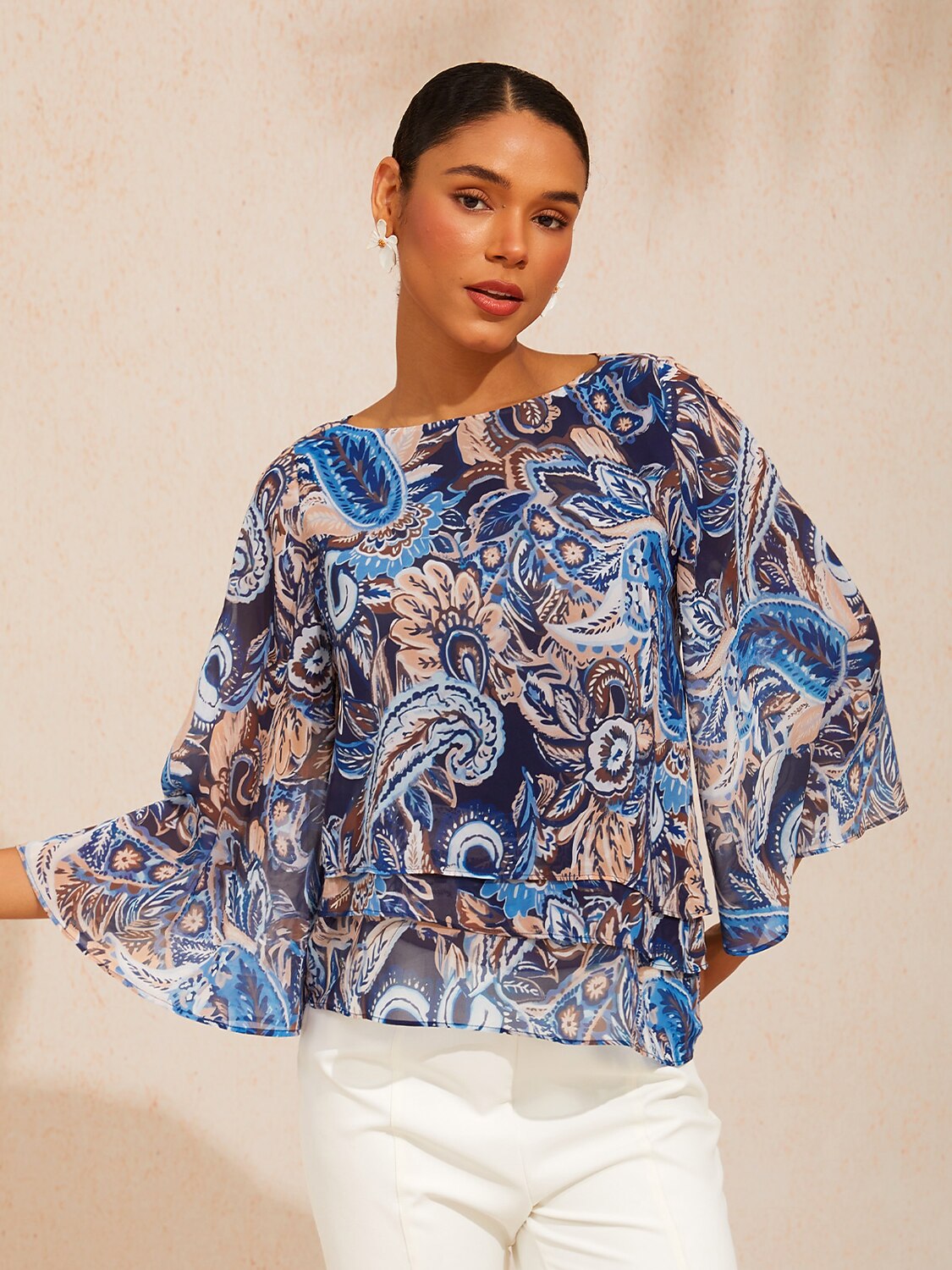 Ocean Paisley Flora Chiffon Layered Blouse