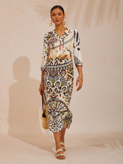 Ocean Paisley Flora High Stretch Knit Dress