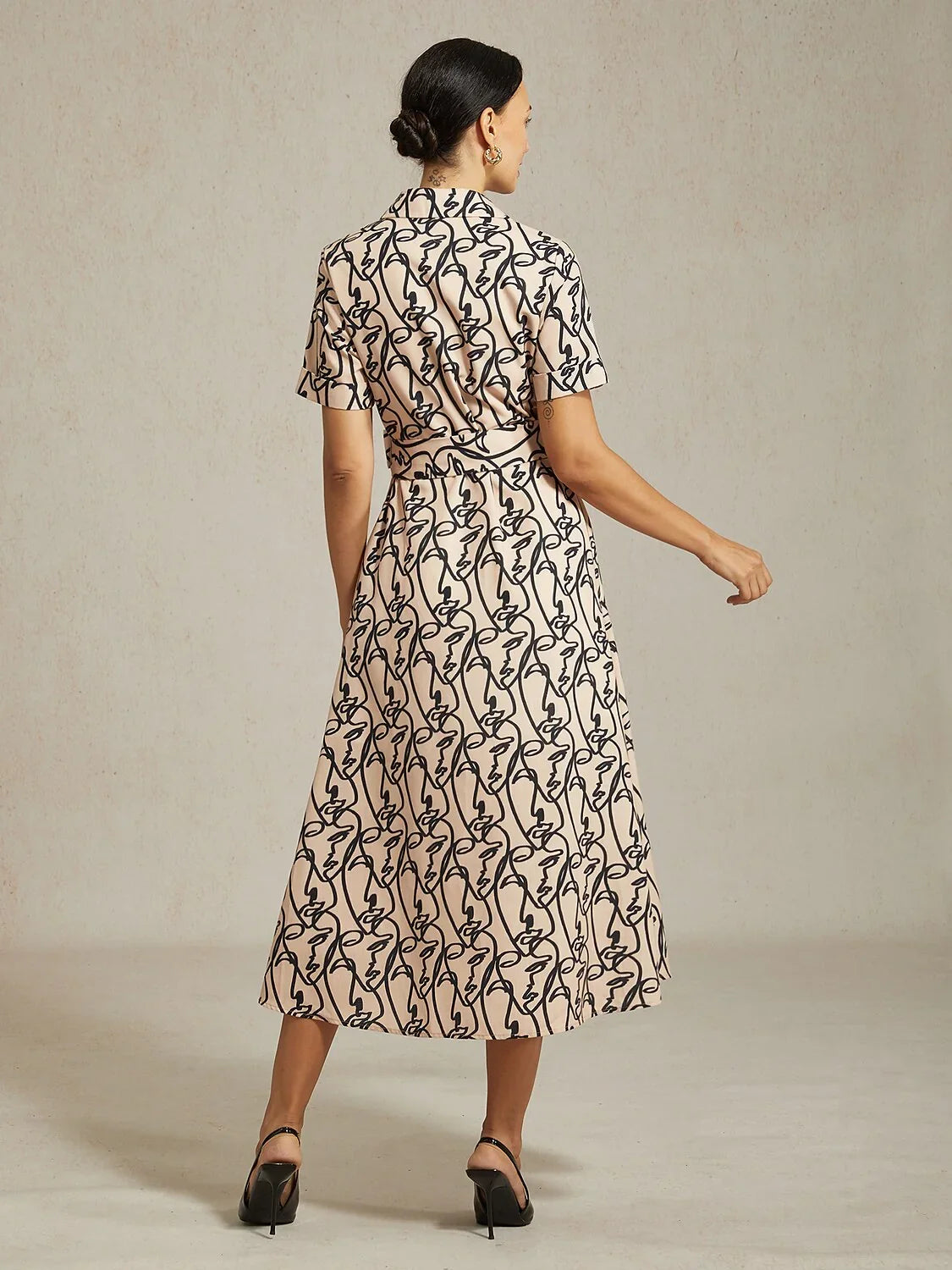 Abstract Art Pattern Shirt Collar Dress