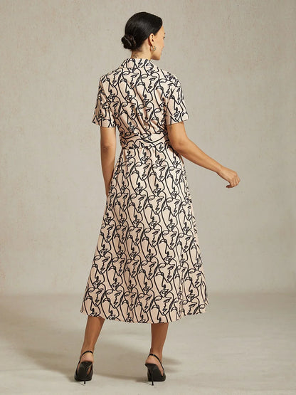 Abstract Art Pattern Shirt Collar Dress