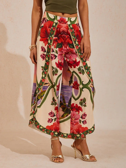 Hawaii Palm Silky Satin Floral Top