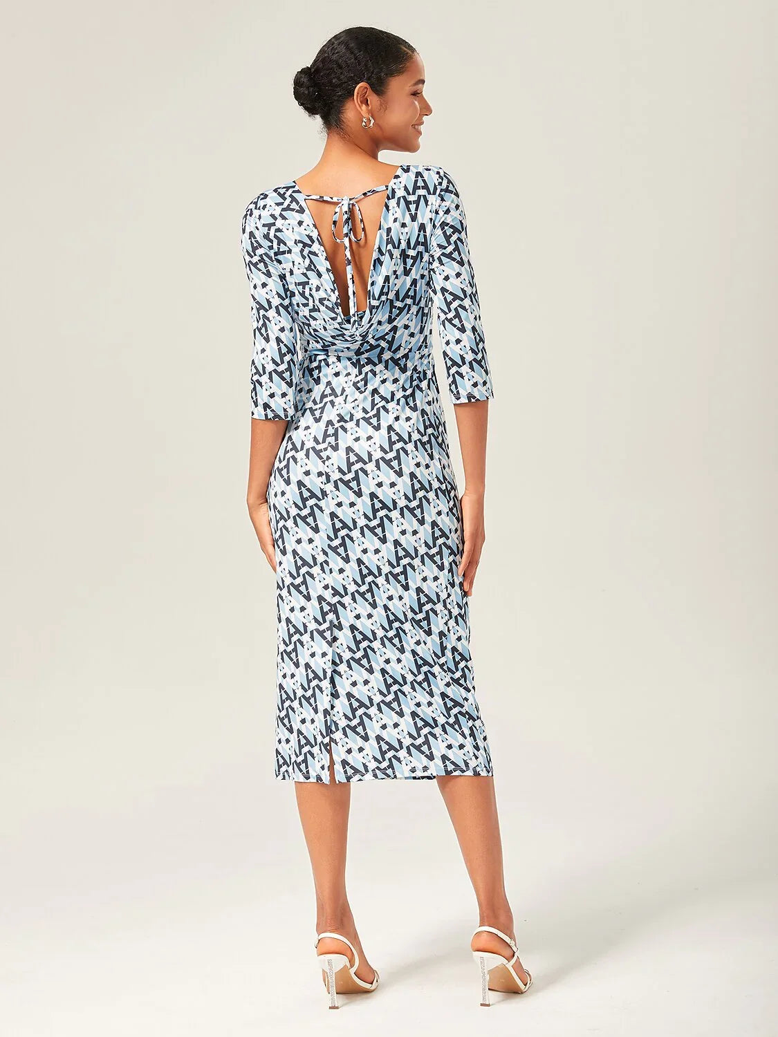 Casual Blue Geometric Print Midi Dress