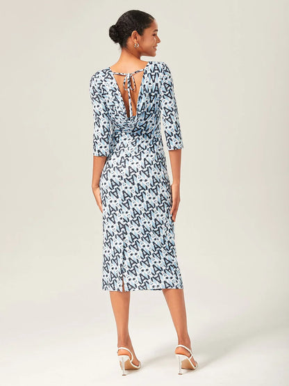 Casual Blue Geometric Print Midi Dress