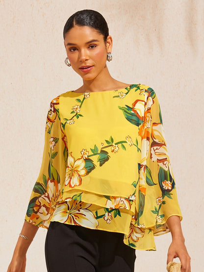 Lime Magnolia Glow Layered Chiffon Blouse