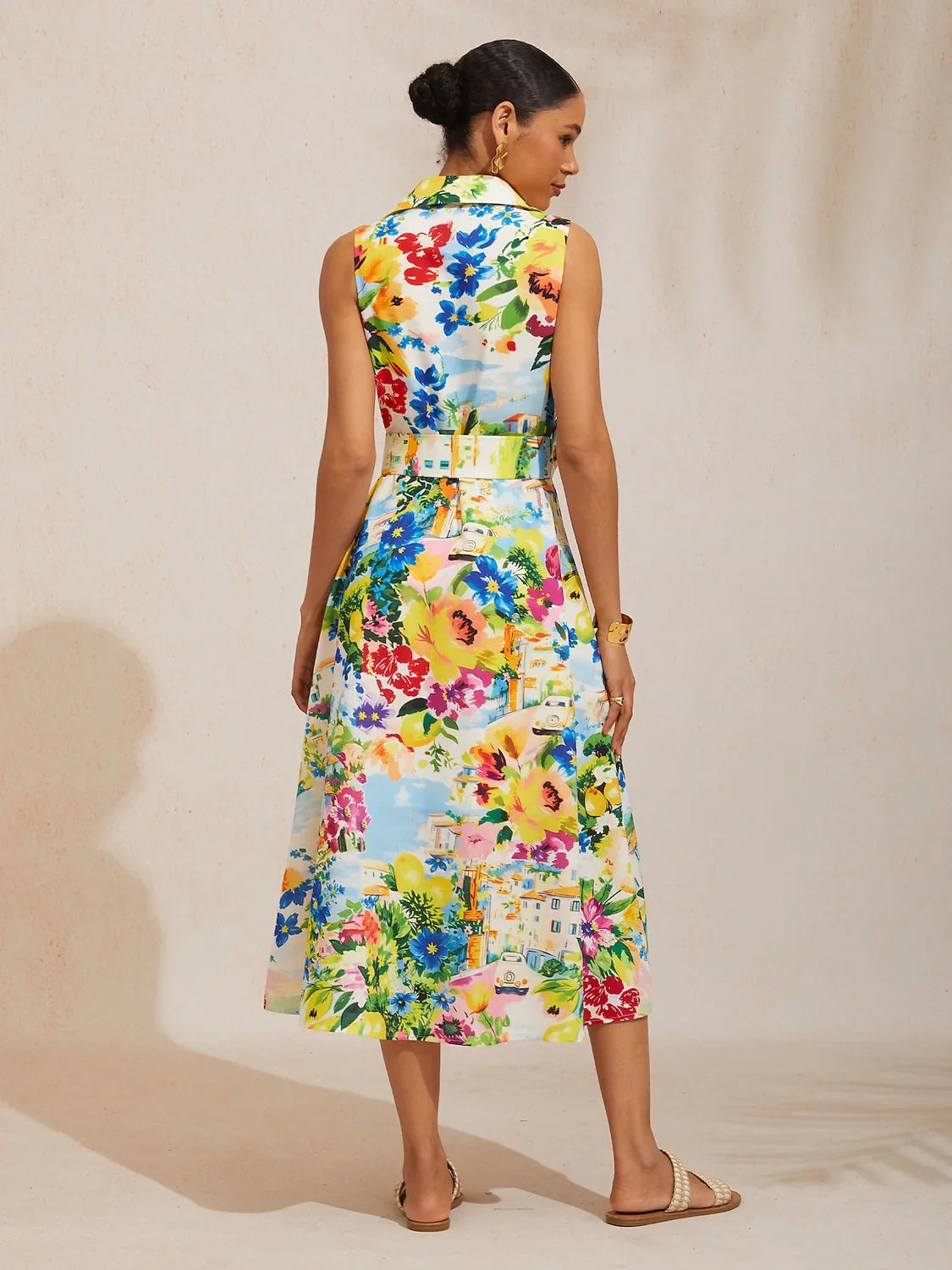 St Barth Blooms Airy Linen Look Blue Shirt Dress
