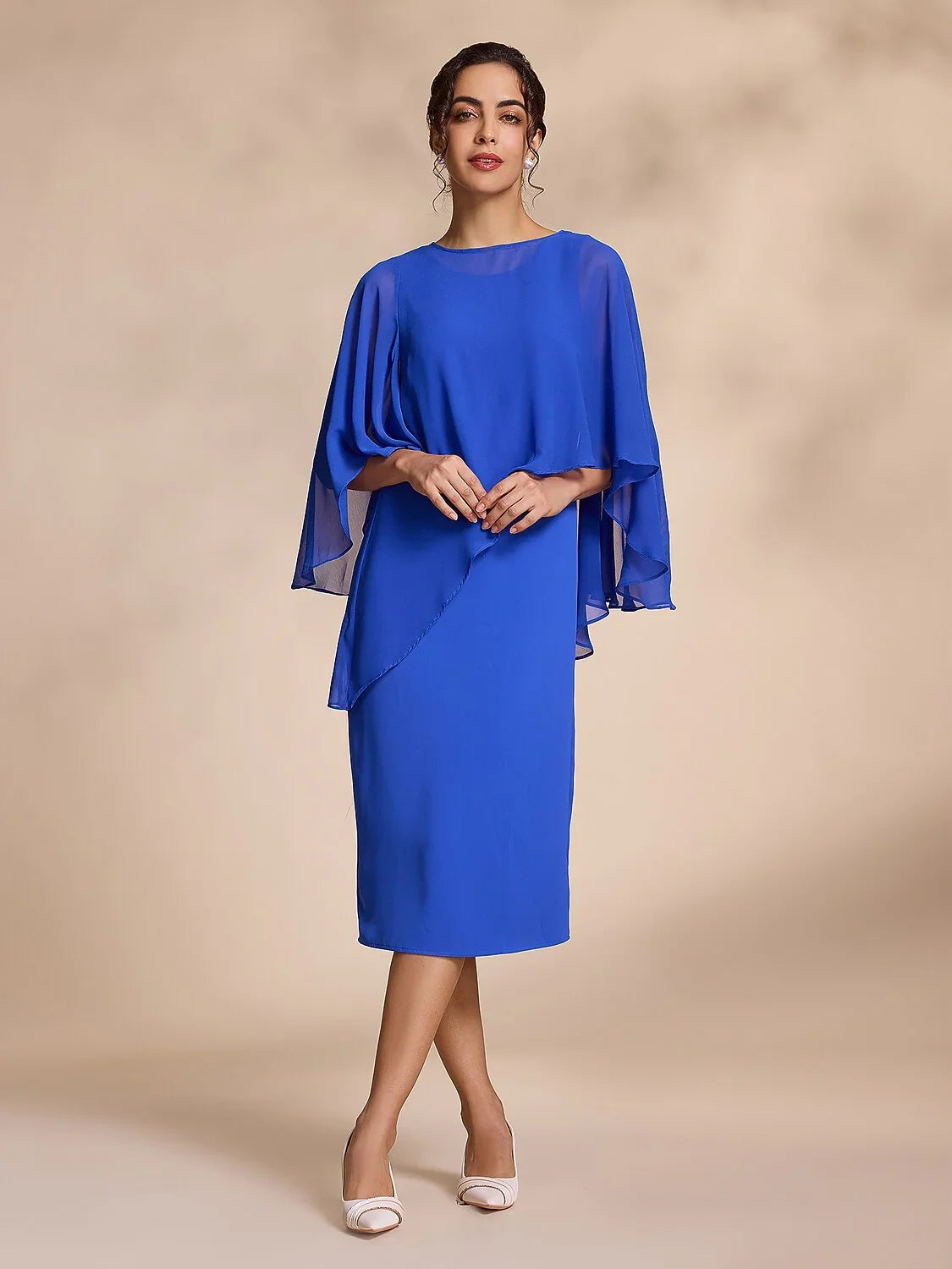 Chiffon Round Sleeve Two-Piece Midi Dress