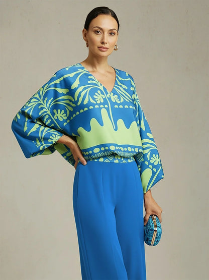 Vivid Fuchsia Print Satin Lantern Top