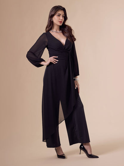 Asymmetrical Deep V Wide-legged Jumpsuit