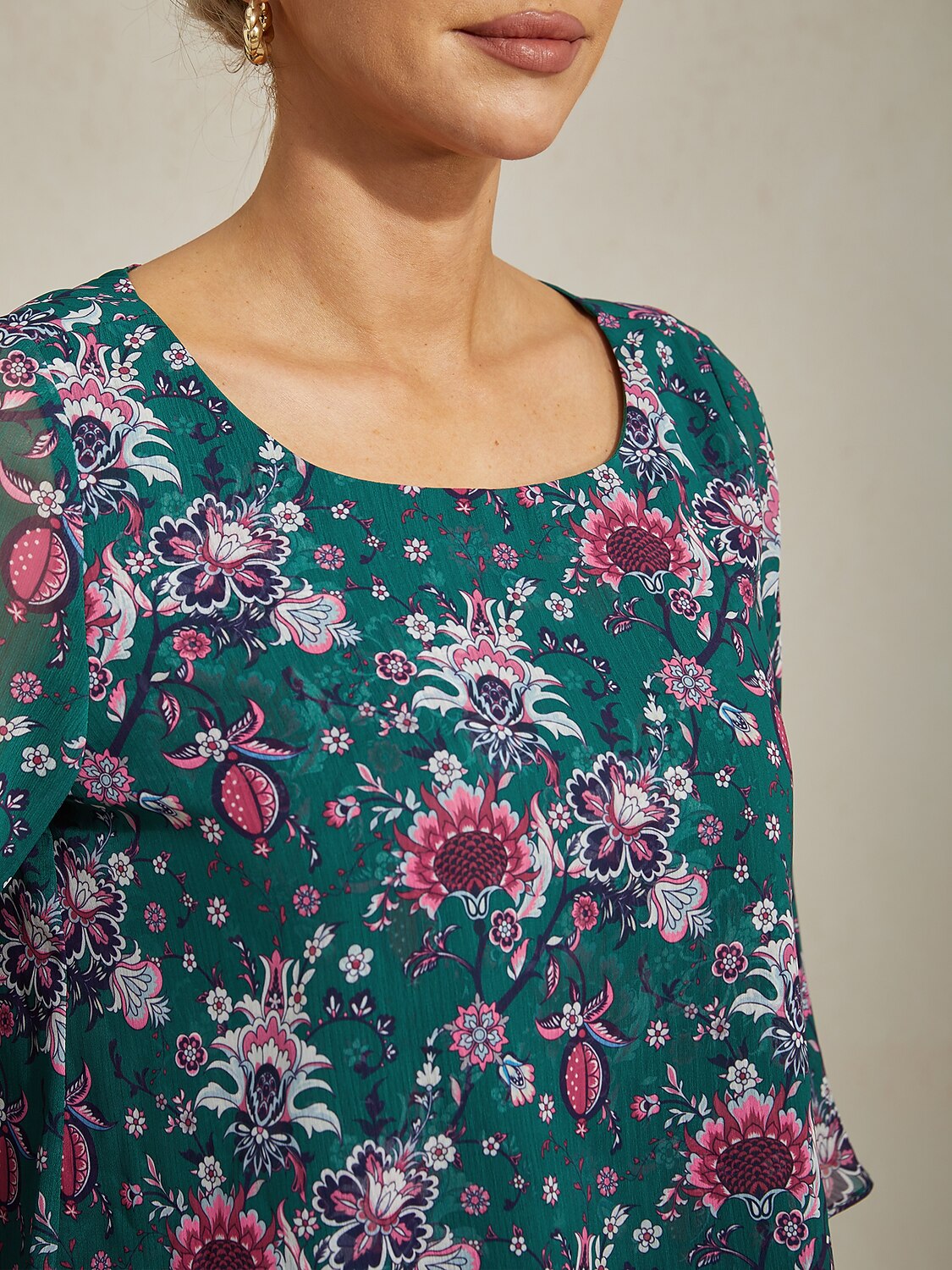 Floral Print Sheer Flowy Chiffon Blouse
