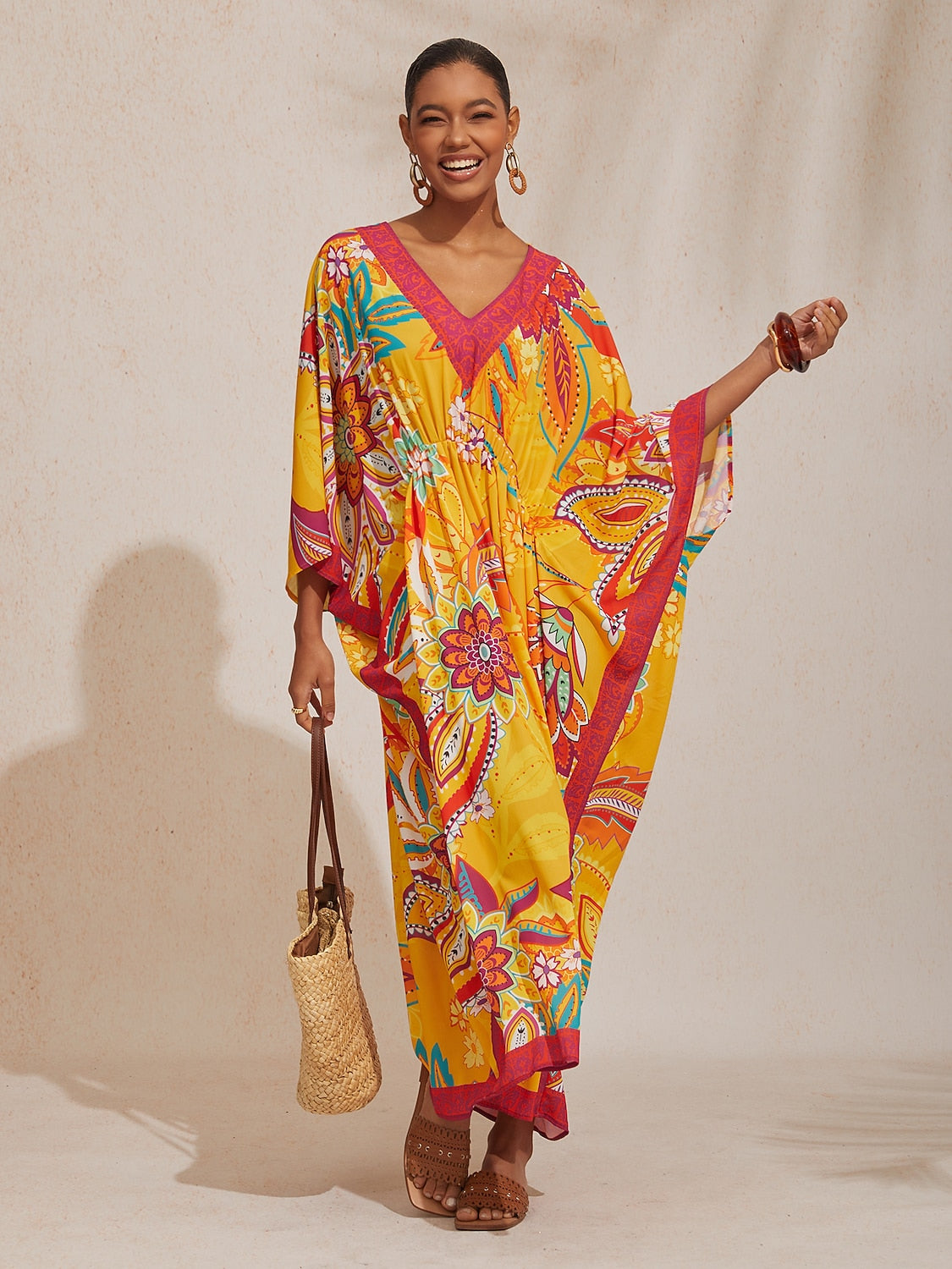 Boho Paisley Flowy Chiffon Kaftan