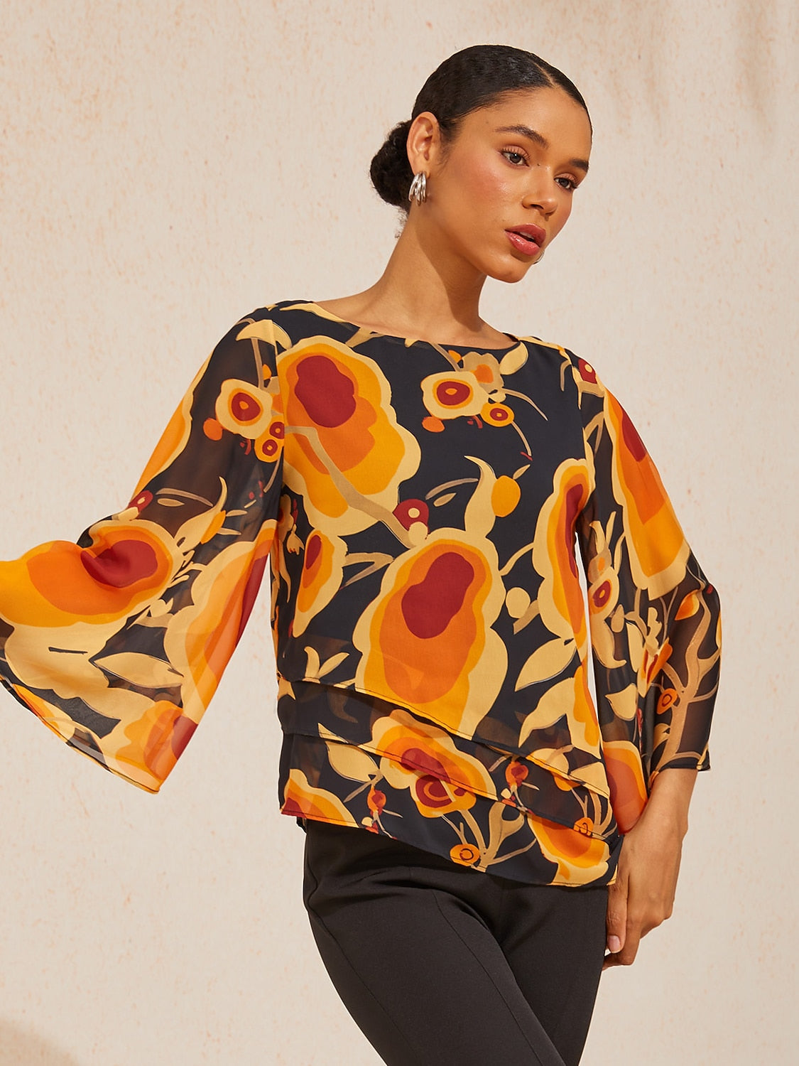 Sun Ember Layered Chiffon Blouse
