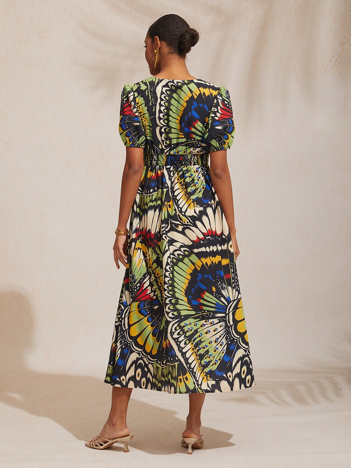 Jungle Butterfly Airy Linen Look Maxi Dress