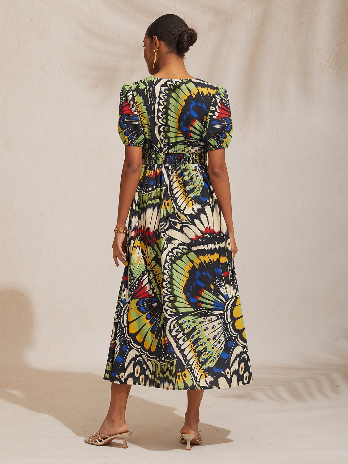 Sommernacht Leinen-ähnliches Maxikleid mit Palmenmuster