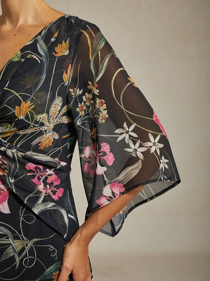 Jungle-Schmetterling Fließendes Chiffon-Maxikleid