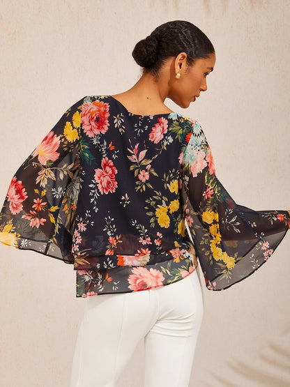 Moonlight Blossom Layered Chiffon Blouse