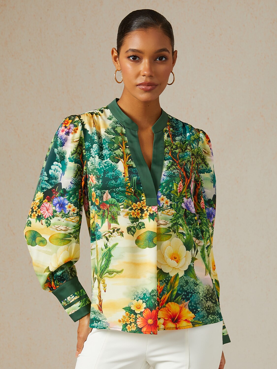 Emerald Garden Silky Satin Blouse
