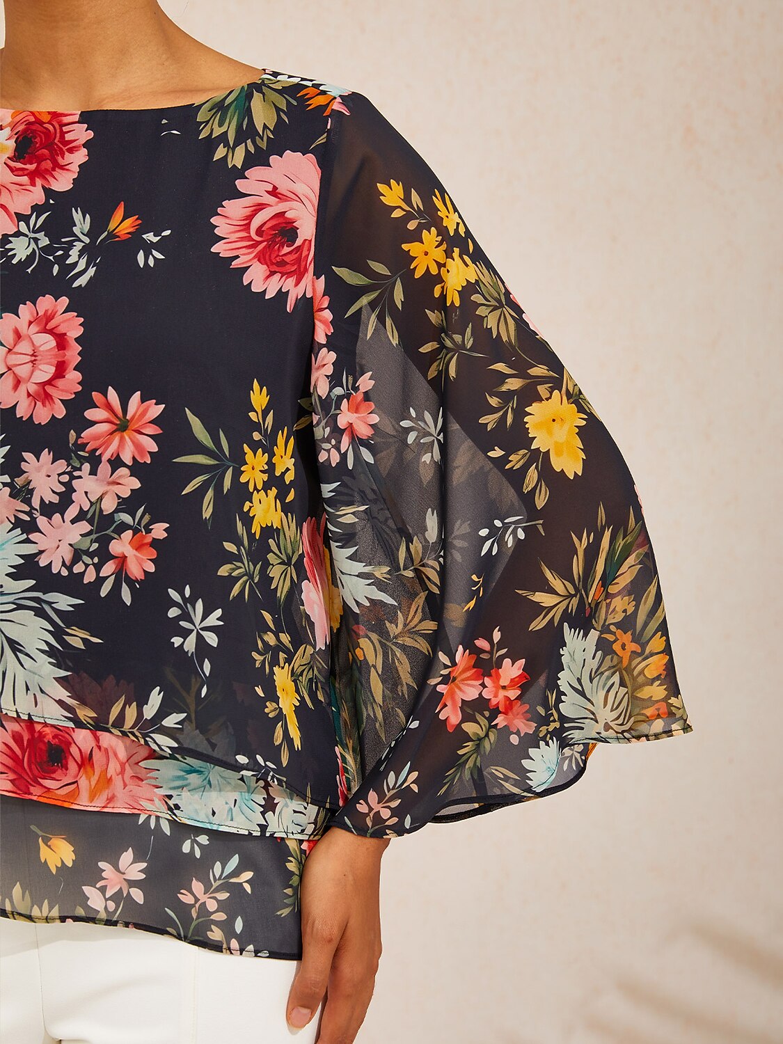 Moonlight Blossom Layered Chiffon Blouse