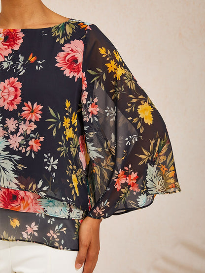 Moonlight Blossom Layered Chiffon Blouse