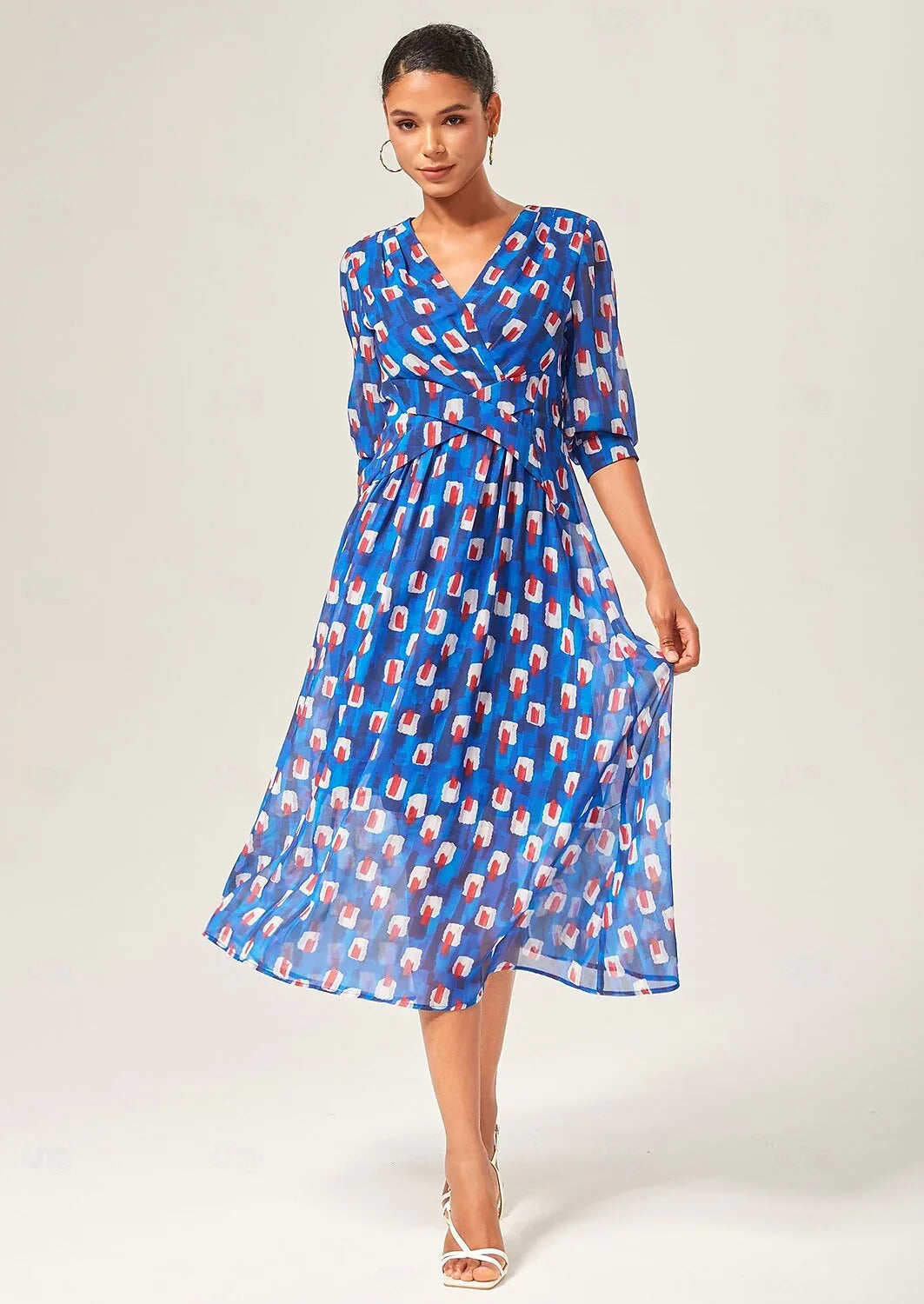 Geometric Color-Block Chiffon Maxi Dress