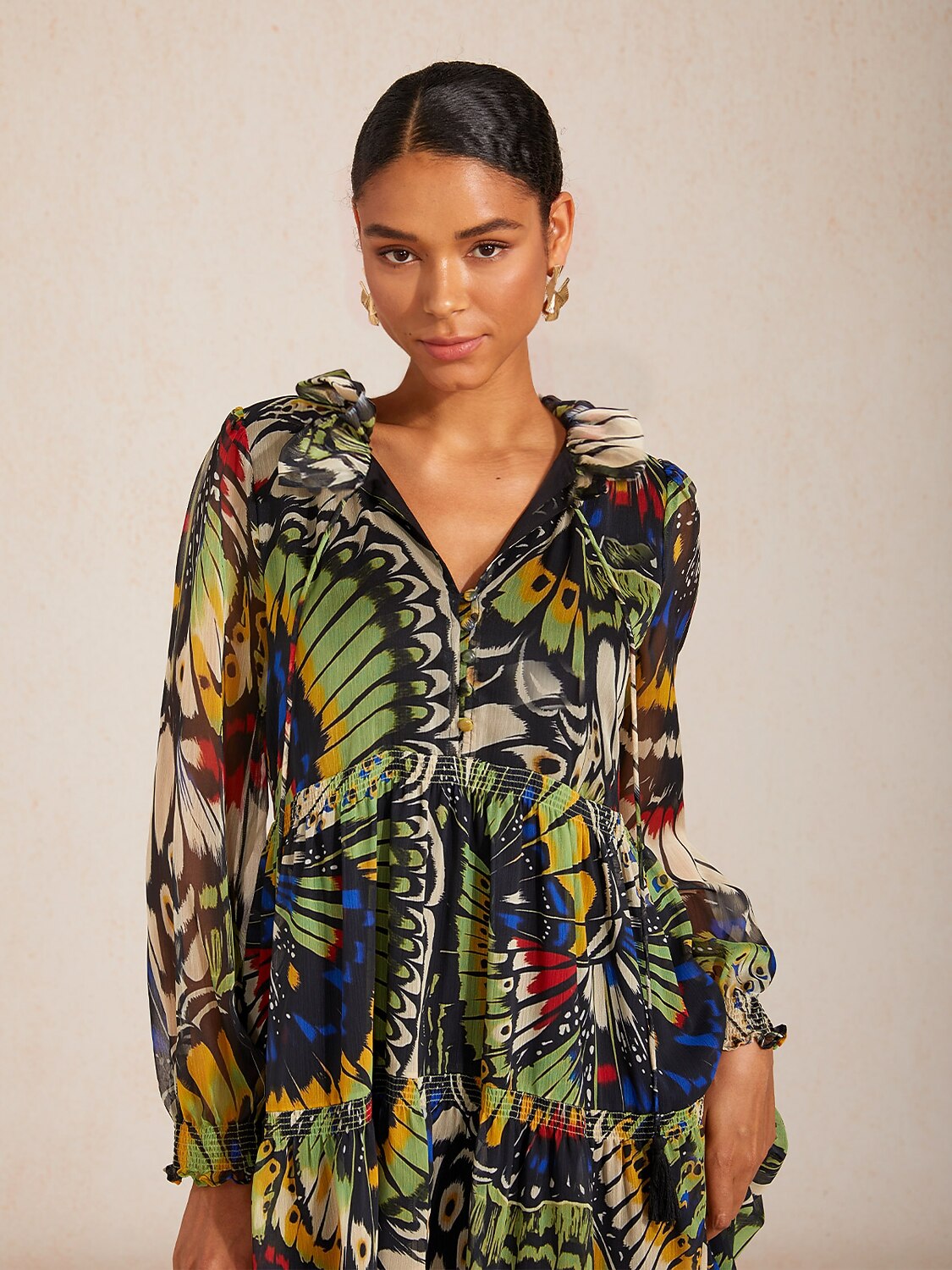 Jungle Butterfly Flowy Chiffon Maxi Dress