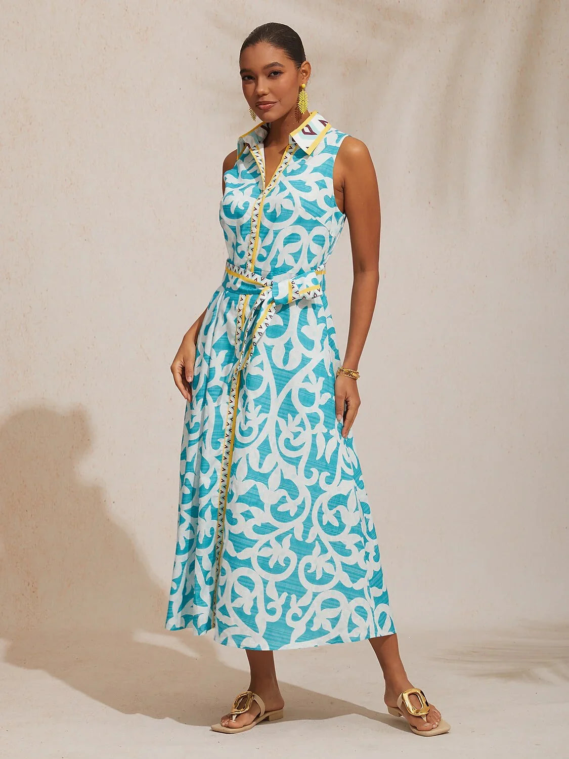 St Barth Blooms Airy Linen Look Blue Shirt Dress