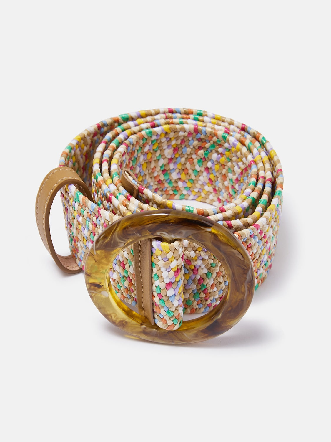 Colorful Stretch Straw Belt with Amber Buckle