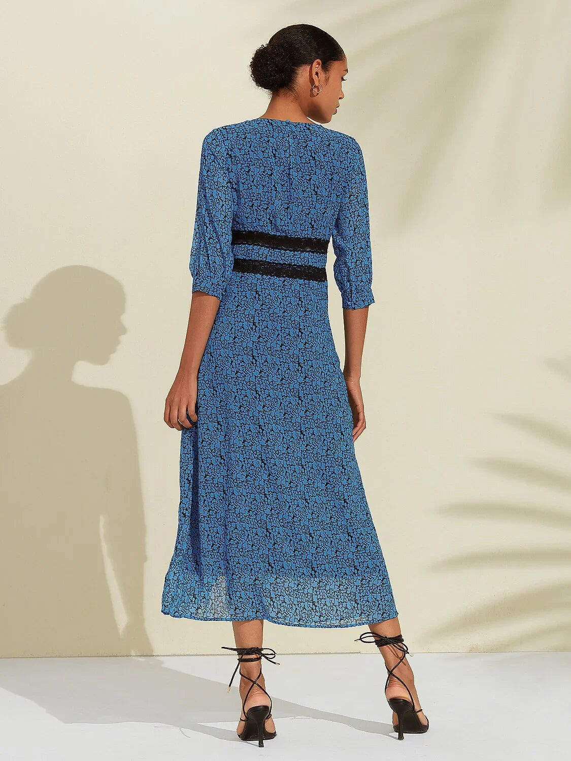Chiffon Floral V-Neck Midi Dress
