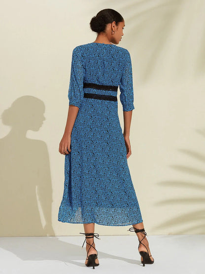 Chiffon Floral V-Neck Midi Dress