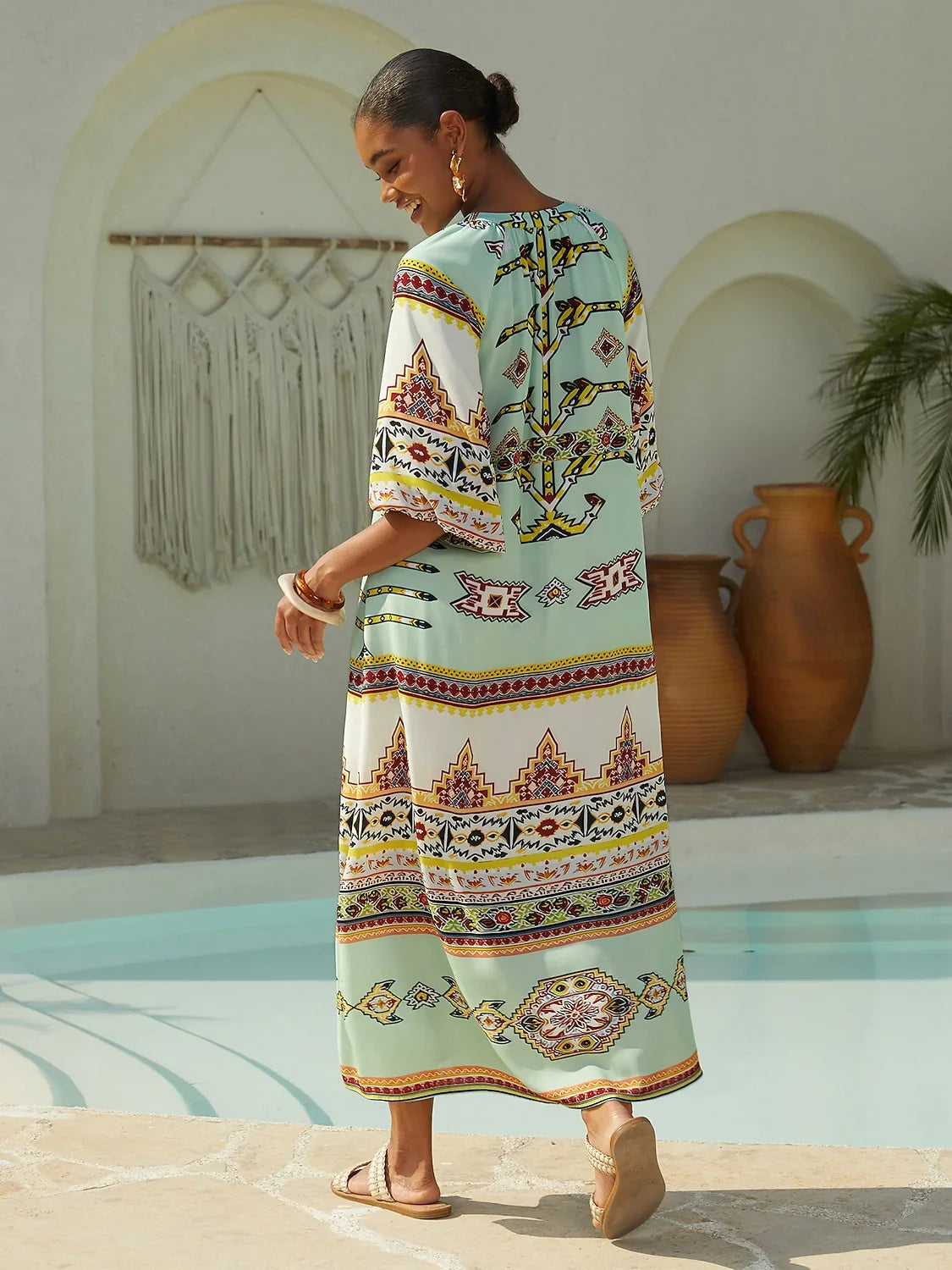 Ethnic Totem Flowy Chiffon Maxi Dress