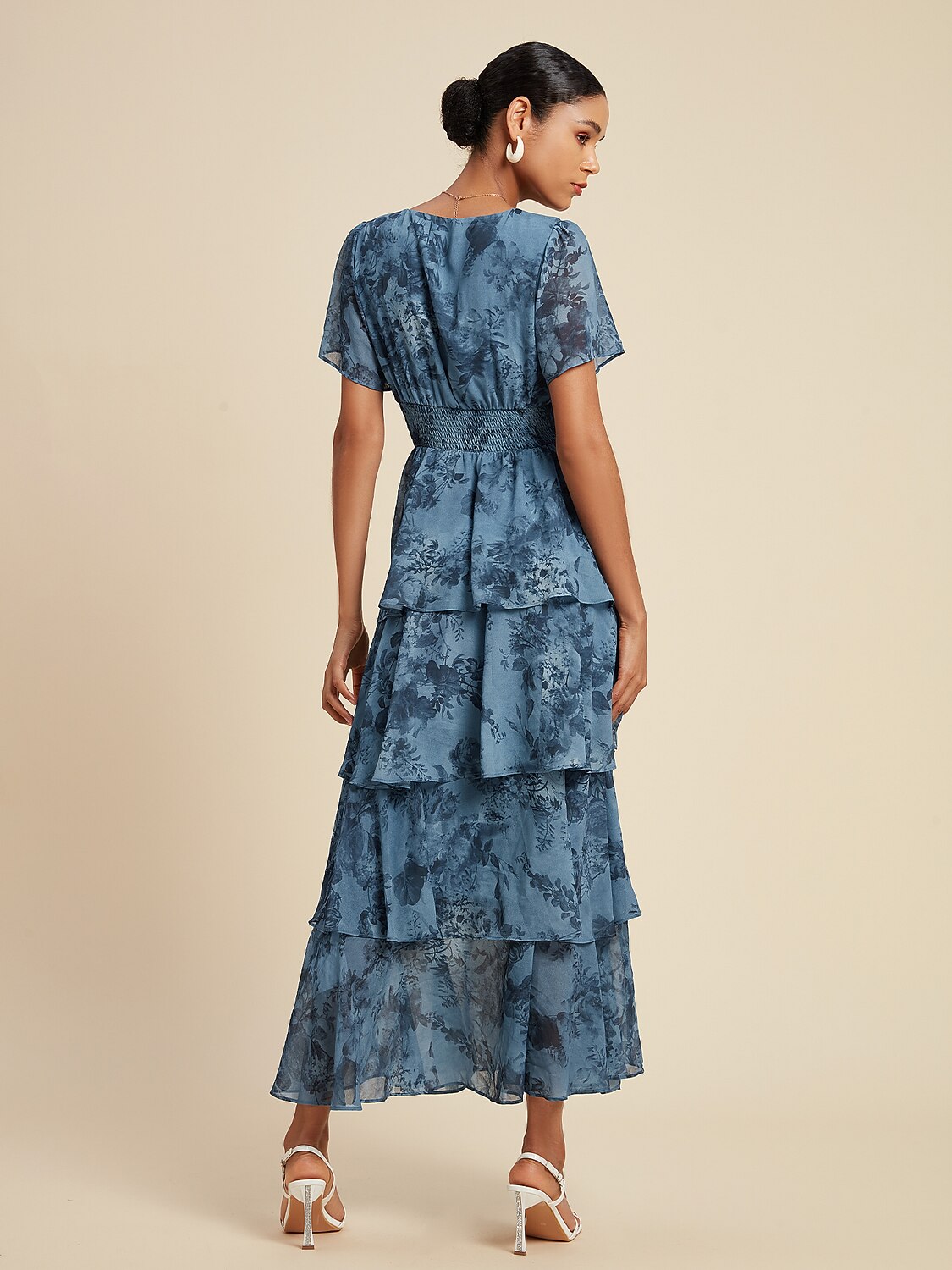 Floral Bloom Flowy Chiffon Tiered Maxi Dress