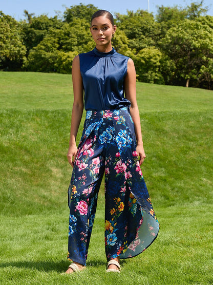 Sapphire Rose Garden Silky Satin Sleeveless Top