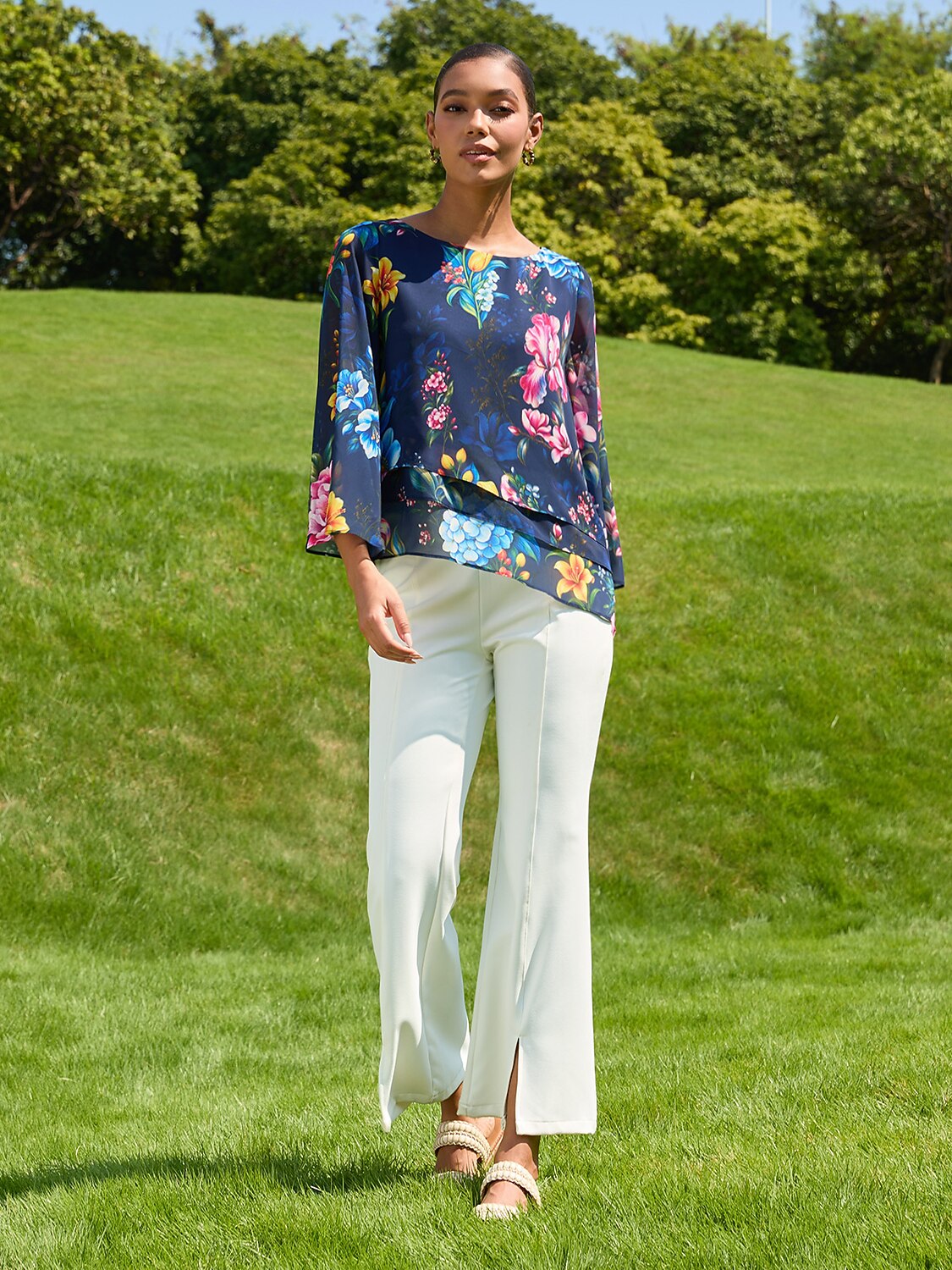Sapphire Rose Garden Flowy Chiffon Layered Blouse