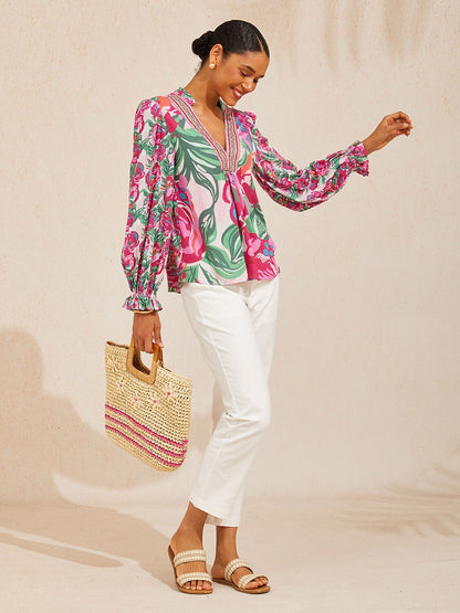 Fiery Pink Rose Viscose Blouse