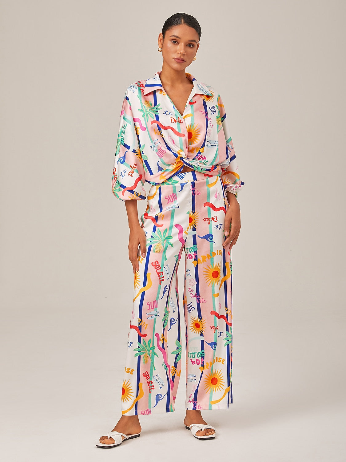 Tropical Print Twist Front Shirt