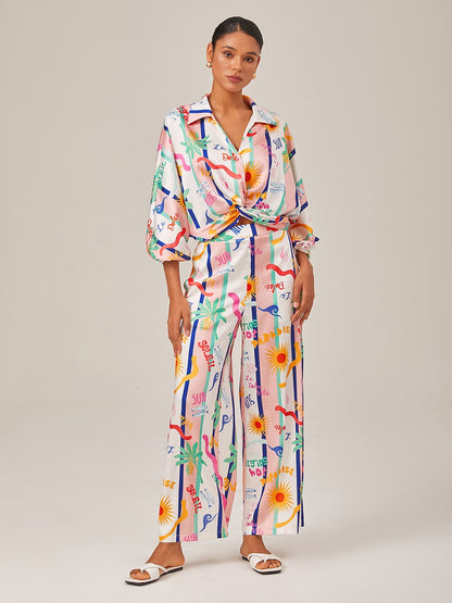 Tropical Print Twist Front Shirt