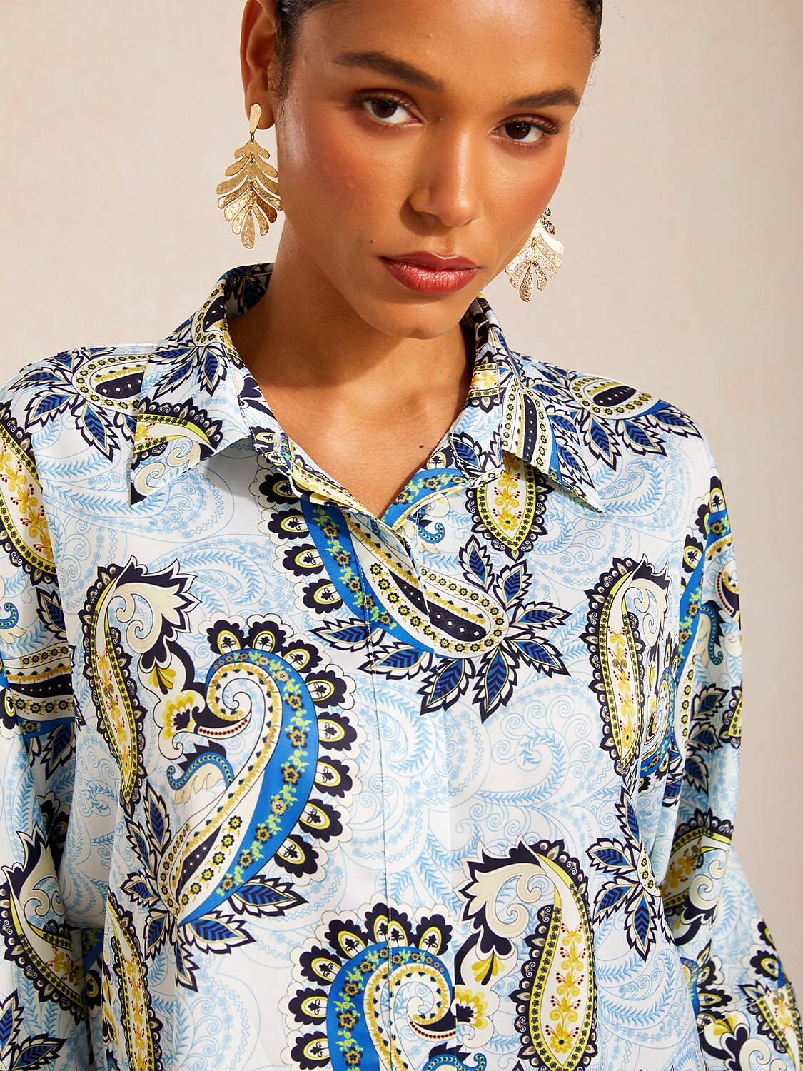 Skyline Paisley Flora Silky Satin Dolman Sleeve Top