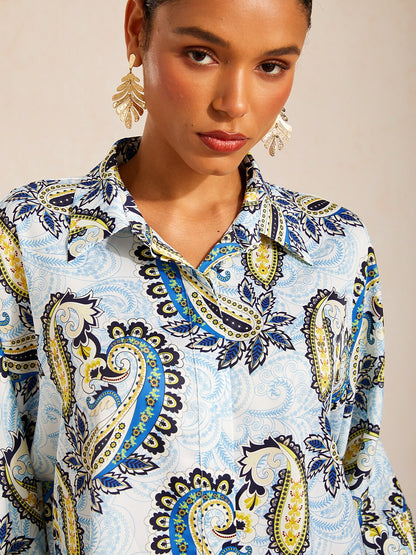 Skyline Paisley Flora Silky Satin Dolman Sleeve Top